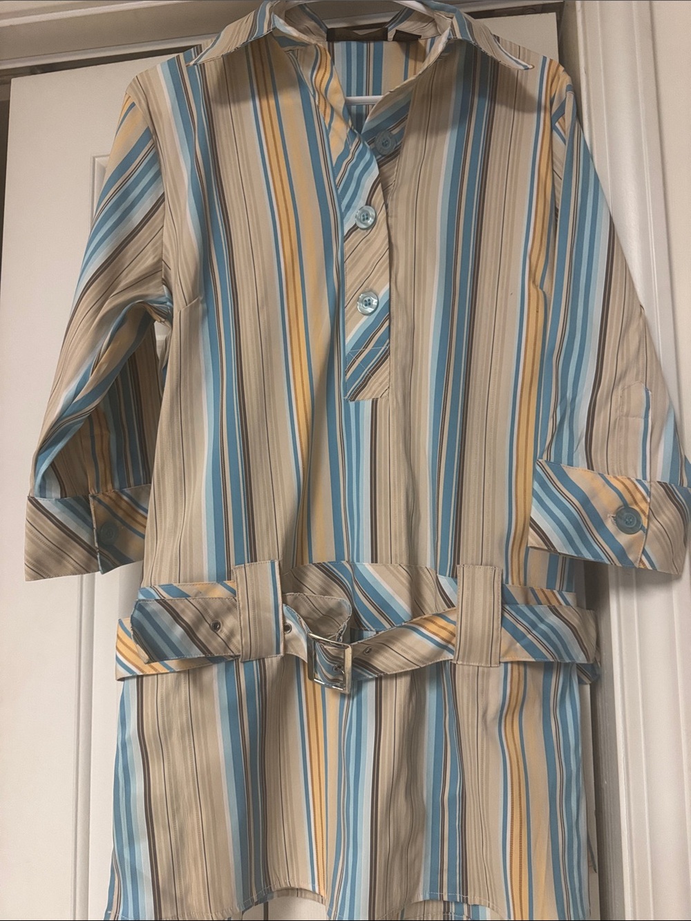 Ashley Stewart woman’s stretch Striped TunicBlue and Cream size 14W